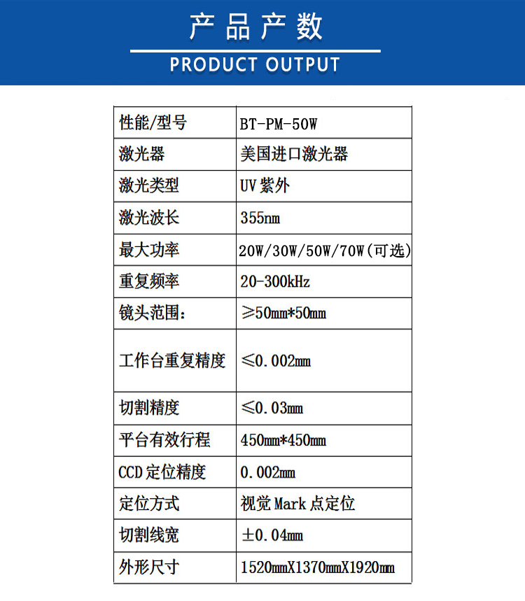 FPC紫外皮秒激光切割機產(chǎn)品參數